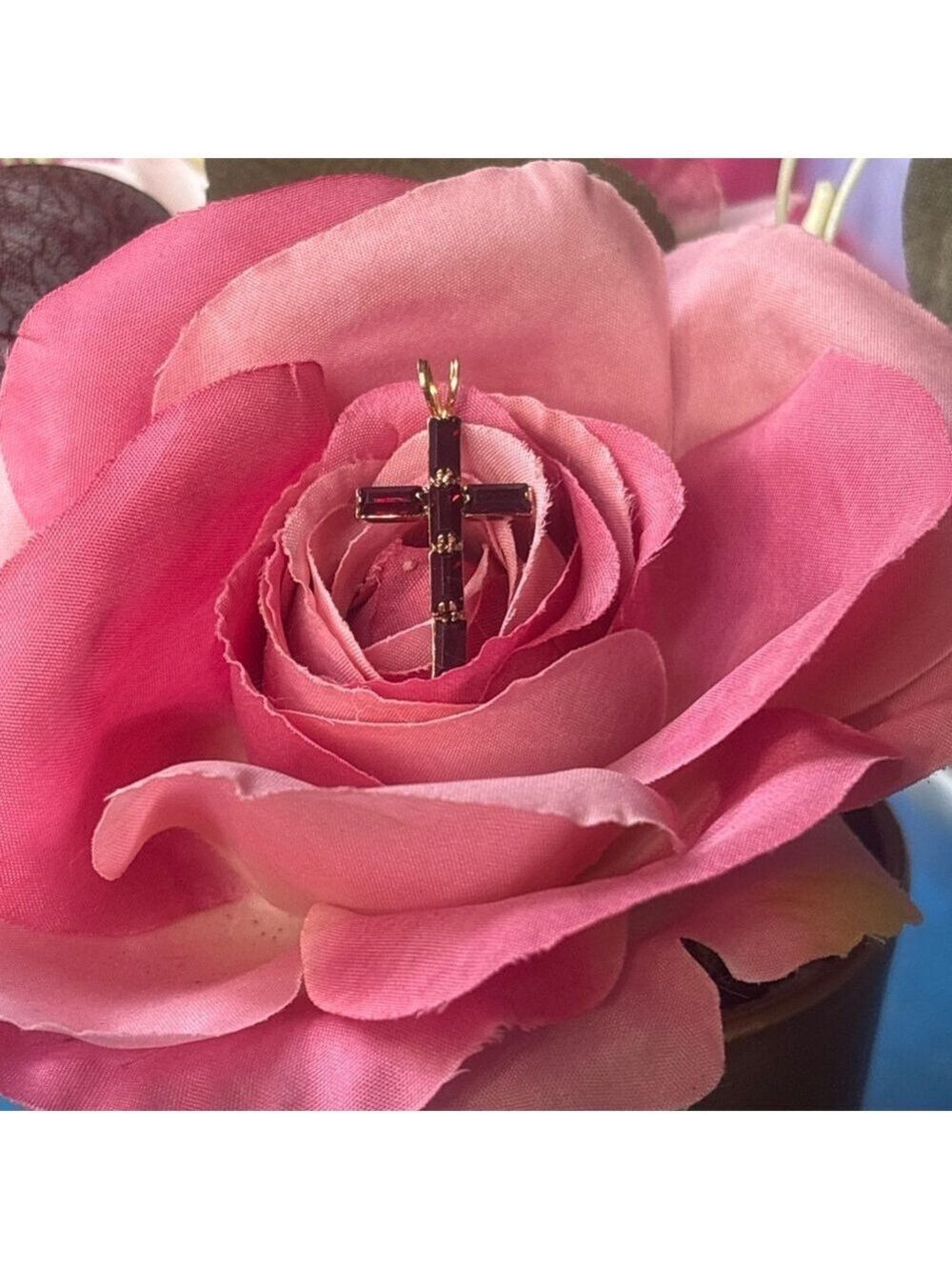 RARE Collector’s Gold-Tone Cross Pendant w/ Ruby-Red Art Glass • Sacred Vintage